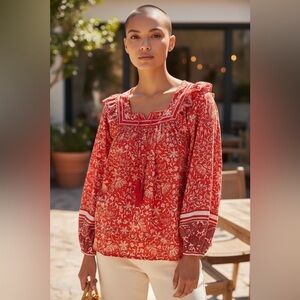 Cleobella Vibrant Red Floral Blouse